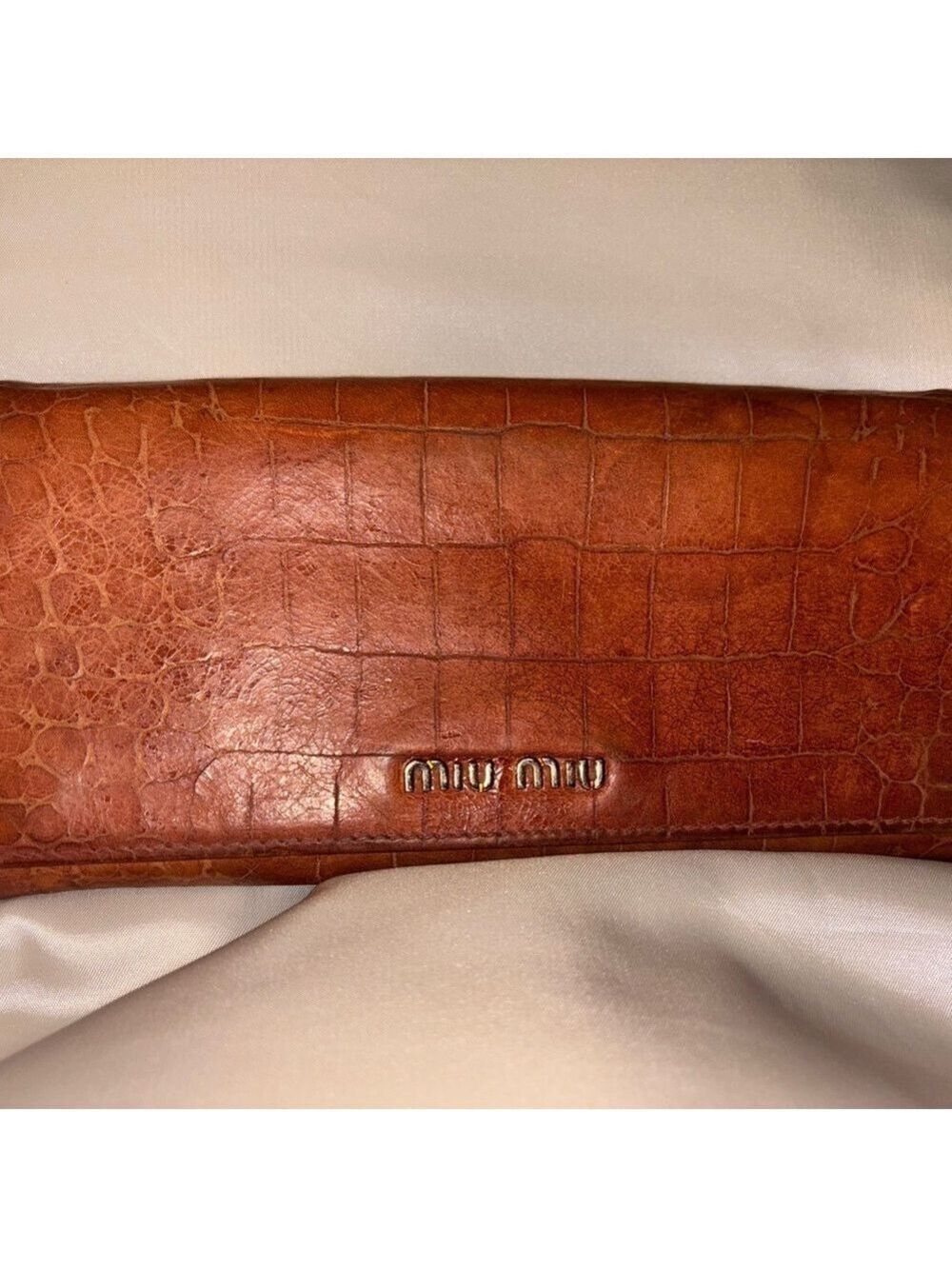 Miu Miu Croc-Embossed Leather Long Wallet